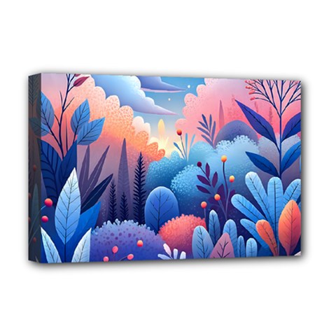 Nature Night Bushes Flowers Leaves Clouds Landscape Berries Story Fantasy Wallpaper Background Sampl Deluxe Canvas 18  X 12  (stretched) by Maspions