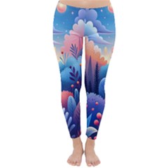 Nature Night Bushes Flowers Leaves Clouds Landscape Berries Story Fantasy Wallpaper Background Sampl Classic Winter Leggings by Maspions