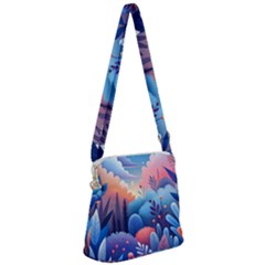 Nature Night Bushes Flowers Leaves Clouds Landscape Berries Story Fantasy Wallpaper Background Sampl Zipper Messenger Bag