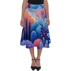 Nature Night Bushes Flowers Leaves Clouds Landscape Berries Story Fantasy Wallpaper Background Sampl Perfect Length Midi Skirt by Maspions