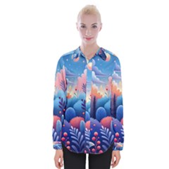 Nature Night Bushes Flowers Leaves Clouds Landscape Berries Story Fantasy Wallpaper Background Sampl Womens Long Sleeve Shirt