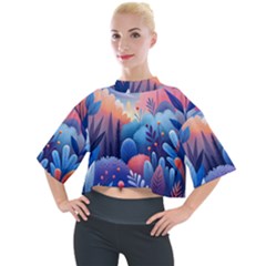 Nature Night Bushes Flowers Leaves Clouds Landscape Berries Story Fantasy Wallpaper Background Sampl Mock Neck T-shirt