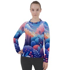 Nature Night Bushes Flowers Leaves Clouds Landscape Berries Story Fantasy Wallpaper Background Sampl Women s Pique Long Sleeve T-shirt