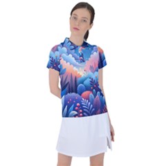 Nature Night Bushes Flowers Leaves Clouds Landscape Berries Story Fantasy Wallpaper Background Sampl Women s Polo T-shirt