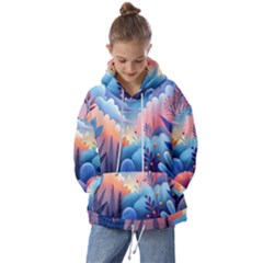 Nature Night Bushes Flowers Leaves Clouds Landscape Berries Story Fantasy Wallpaper Background Sampl Kids  Oversized Hoodie by Maspions