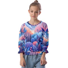 Nature Night Bushes Flowers Leaves Clouds Landscape Berries Story Fantasy Wallpaper Background Sampl Kids  Cuff Sleeve Top