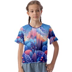 Nature Night Bushes Flowers Leaves Clouds Landscape Berries Story Fantasy Wallpaper Background Sampl Kids  Cuff Sleeve Scrunch Bottom T-shirt