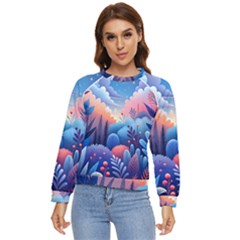 Nature Night Bushes Flowers Leaves Clouds Landscape Berries Story Fantasy Wallpaper Background Sampl Women s Long Sleeve Raglan T-shirt