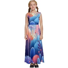 Nature Night Bushes Flowers Leaves Clouds Landscape Berries Story Fantasy Wallpaper Background Sampl Kids  Satin Sleeveless Maxi Dress by Maspions