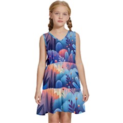 Nature Night Bushes Flowers Leaves Clouds Landscape Berries Story Fantasy Wallpaper Background Sampl Kids  Sleeveless Tiered Mini Dress