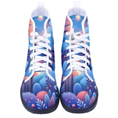 Nature Night Bushes Flowers Leaves Clouds Landscape Berries Story Fantasy Wallpaper Background Sampl Kid s High-top Canvas Sneakers by Maspions