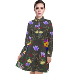 Bird Flower Plant Nature Long Sleeve Chiffon Shirt Dress