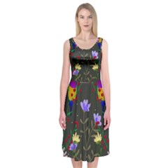 Bird Flower Plant Nature Midi Sleeveless Dress by Maspions