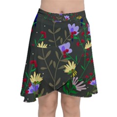 Bird Flower Plant Nature Chiffon Wrap Front Skirt by Maspions