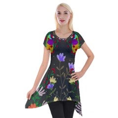 Bird Flower Plant Nature Short Sleeve Side Drop Tunic