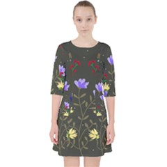 Bird Flower Plant Nature Quarter Sleeve Pocket Dress