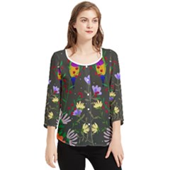 Bird Flower Plant Nature Chiffon Quarter Sleeve Blouse