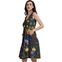 Bird Flower Plant Nature Sleeveless V-neck Skater Dress With Pockets