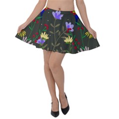 Bird Flower Plant Nature Velvet Skater Skirt