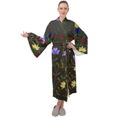 Bird Flower Plant Nature Maxi Velvet Kimono