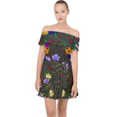 Bird Flower Plant Nature Off Shoulder Chiffon Dress