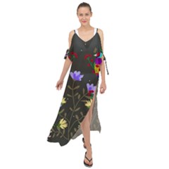 Bird Flower Plant Nature Maxi Chiffon Cover Up Dress