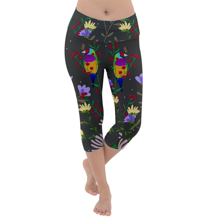 Bird Flower Plant Nature Lightweight Velour Capri Yoga Leggings