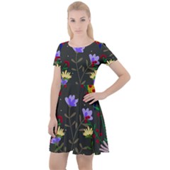 Bird Flower Plant Nature Cap Sleeve Velour Dress  by Maspions