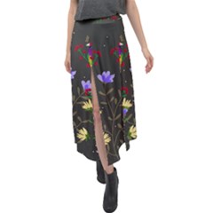 Bird Flower Plant Nature Velour Split Maxi Skirt