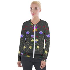 Bird Flower Plant Nature Velvet Zip Up Jacket