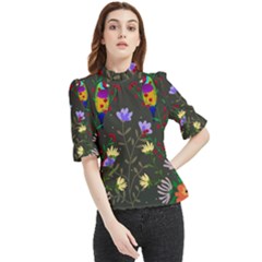 Bird Flower Plant Nature Frill Neck Blouse