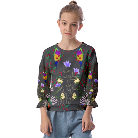 Bird Flower Plant Nature Kids  Cuff Sleeve Top by Maspions