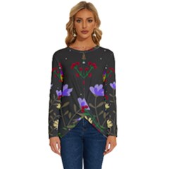 Bird Flower Plant Nature Long Sleeve Crew Neck Pullover Top