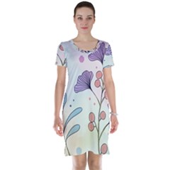 Flower Paint Flora Nature Plant Short Sleeve Nightdress