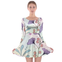 Flower Paint Flora Nature Plant Long Sleeve Skater Dress