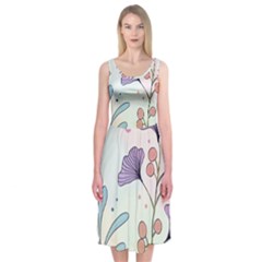 Flower Paint Flora Nature Plant Midi Sleeveless Dress