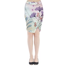 Flower Paint Flora Nature Plant Midi Wrap Pencil Skirt