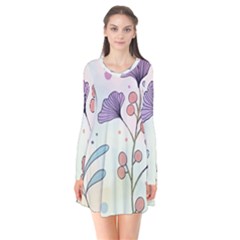 Flower Paint Flora Nature Plant Long Sleeve V-neck Flare Dress