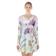 Flower Paint Flora Nature Plant Long Sleeve Velvet V-neck Dress