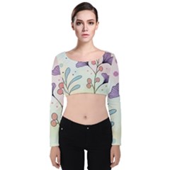 Flower Paint Flora Nature Plant Velvet Long Sleeve Crop Top