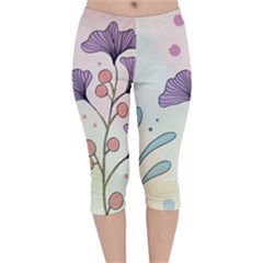 Flower Paint Flora Nature Plant Velvet Capri Leggings 