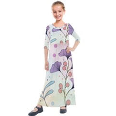 Flower Paint Flora Nature Plant Kids  Quarter Sleeve Maxi Dress