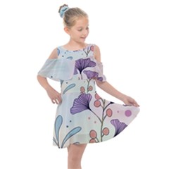 Flower Paint Flora Nature Plant Kids  Shoulder Cutout Chiffon Dress