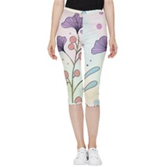 Flower Paint Flora Nature Plant Inside Out Lightweight Velour Capri Leggings 