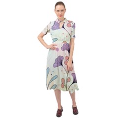 Flower Paint Flora Nature Plant Keyhole Neckline Chiffon Dress