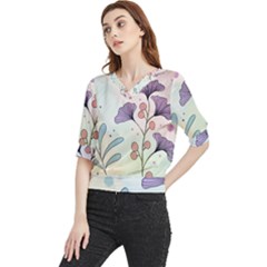 Flower Paint Flora Nature Plant Quarter Sleeve Blouse