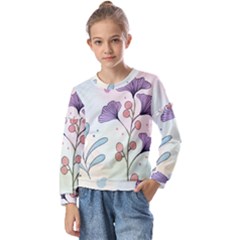 Flower Paint Flora Nature Plant Kids  Long Sleeve T-shirt With Frill 