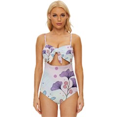 Flower Paint Flora Nature Plant Knot Front One-piece Swimsuit