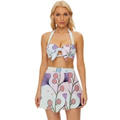 Flower Paint Flora Nature Plant Vintage Style Bikini Top And Skirt Set 