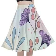 Flower Paint Flora Nature Plant A-line Full Circle Midi Skirt With Pocket by Maspions